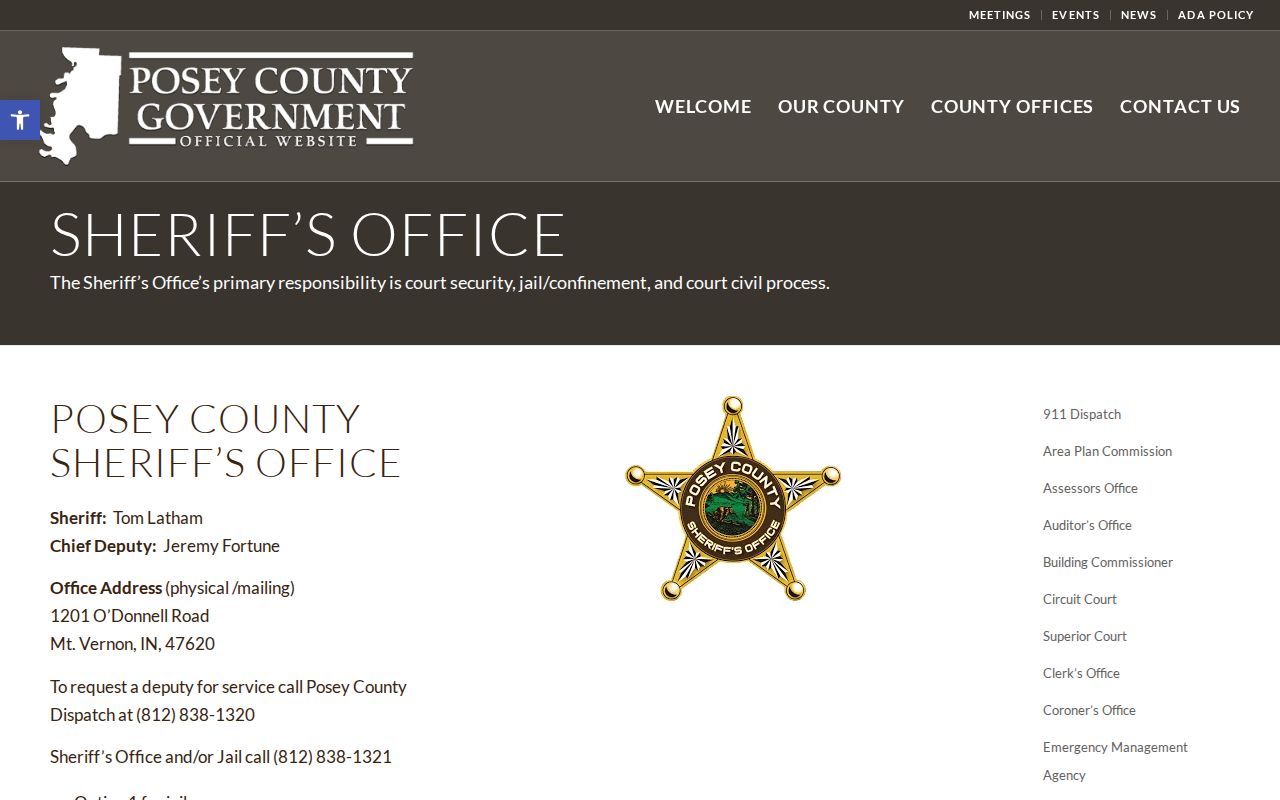 Posey County Sheriff's Office and jail information page