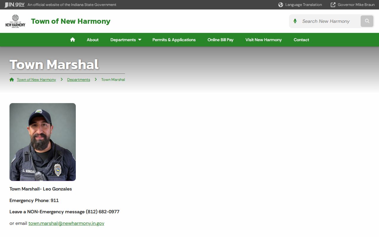 New Harmony Town Marshal official page