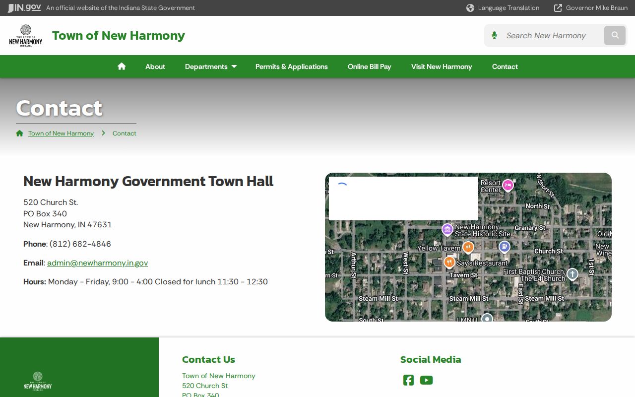 New Harmony town office contact page