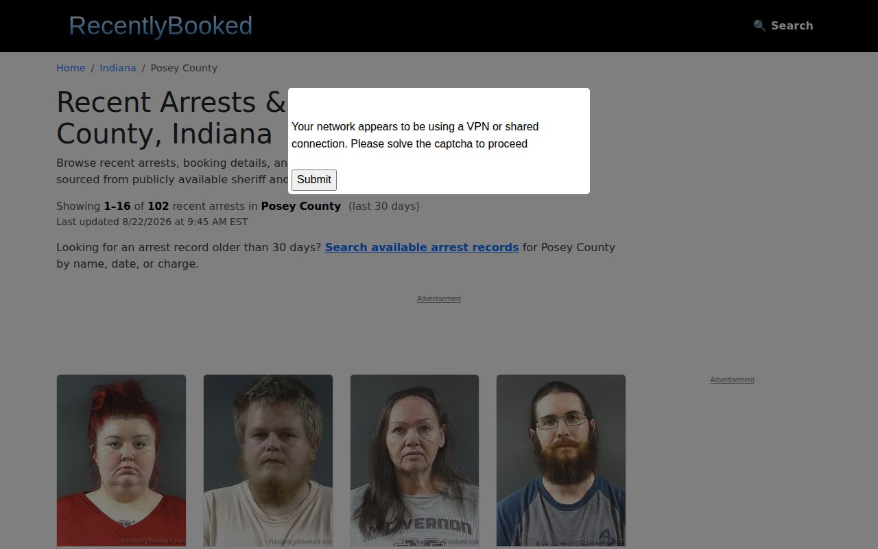 Unofficial RecentlyBooked Posey County arrest feed context