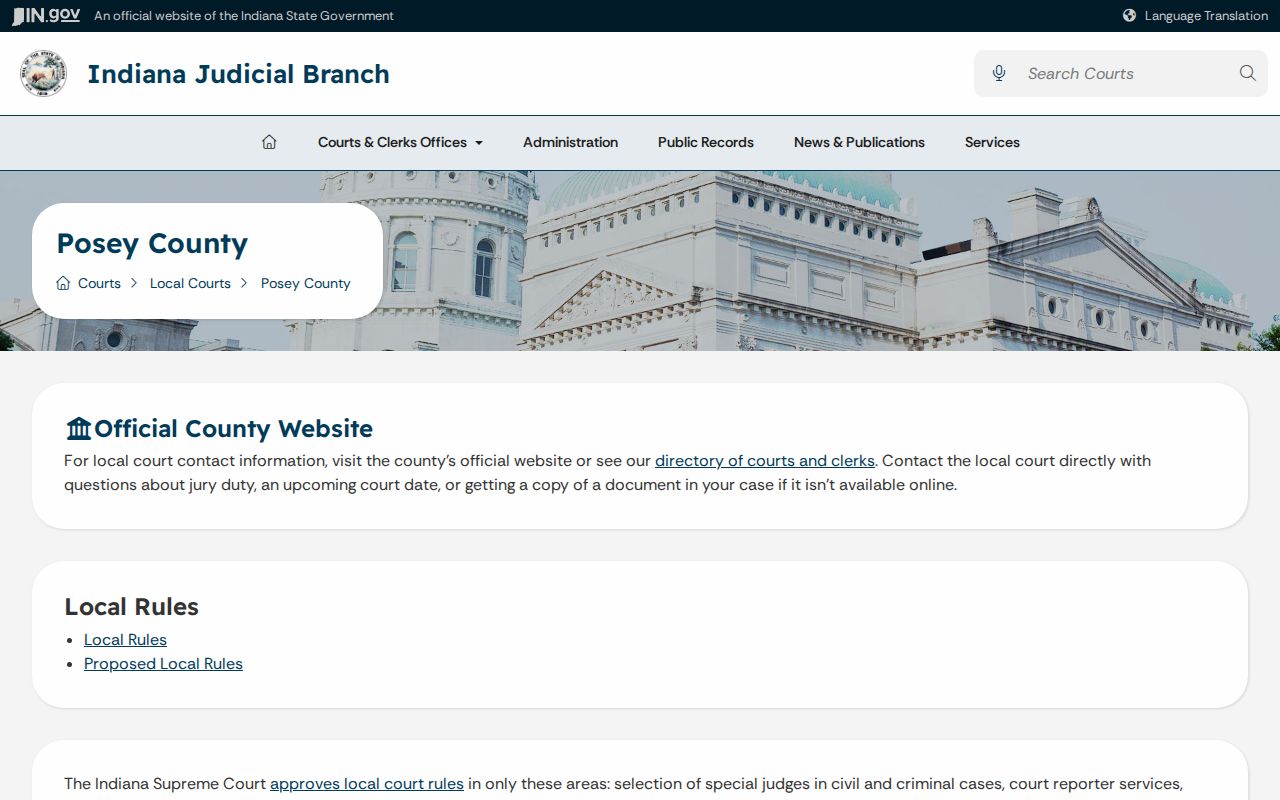 Posey County court page for wanted and warrant record checks
