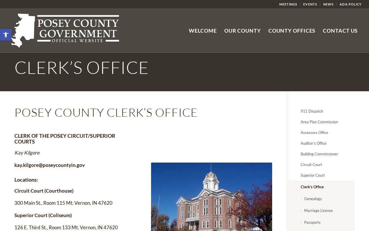 Posey County Clerk contact for warrant-related court records